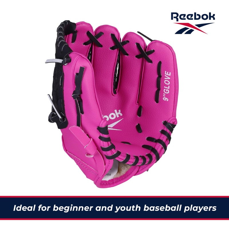Reebok - Youth Baseball Glove Set, 9-Inch Kids Sports Glove with Foam Ball, Training Mitt for Beginners, Practice & Backyard Play (Pink) - Image 5